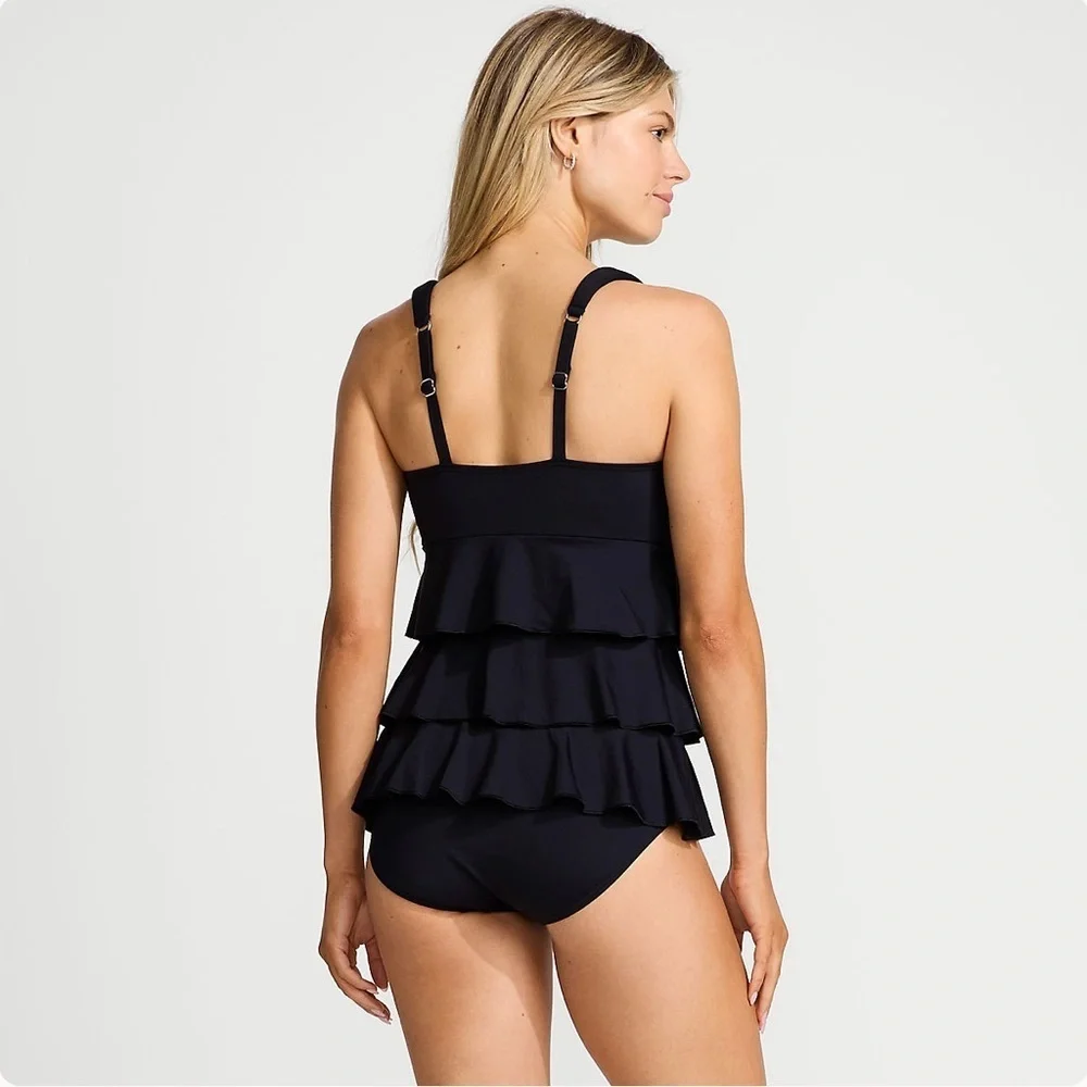 Land’s End Women's Tiered Ruffle Fauxkini One Piece Swimsuit 12 New